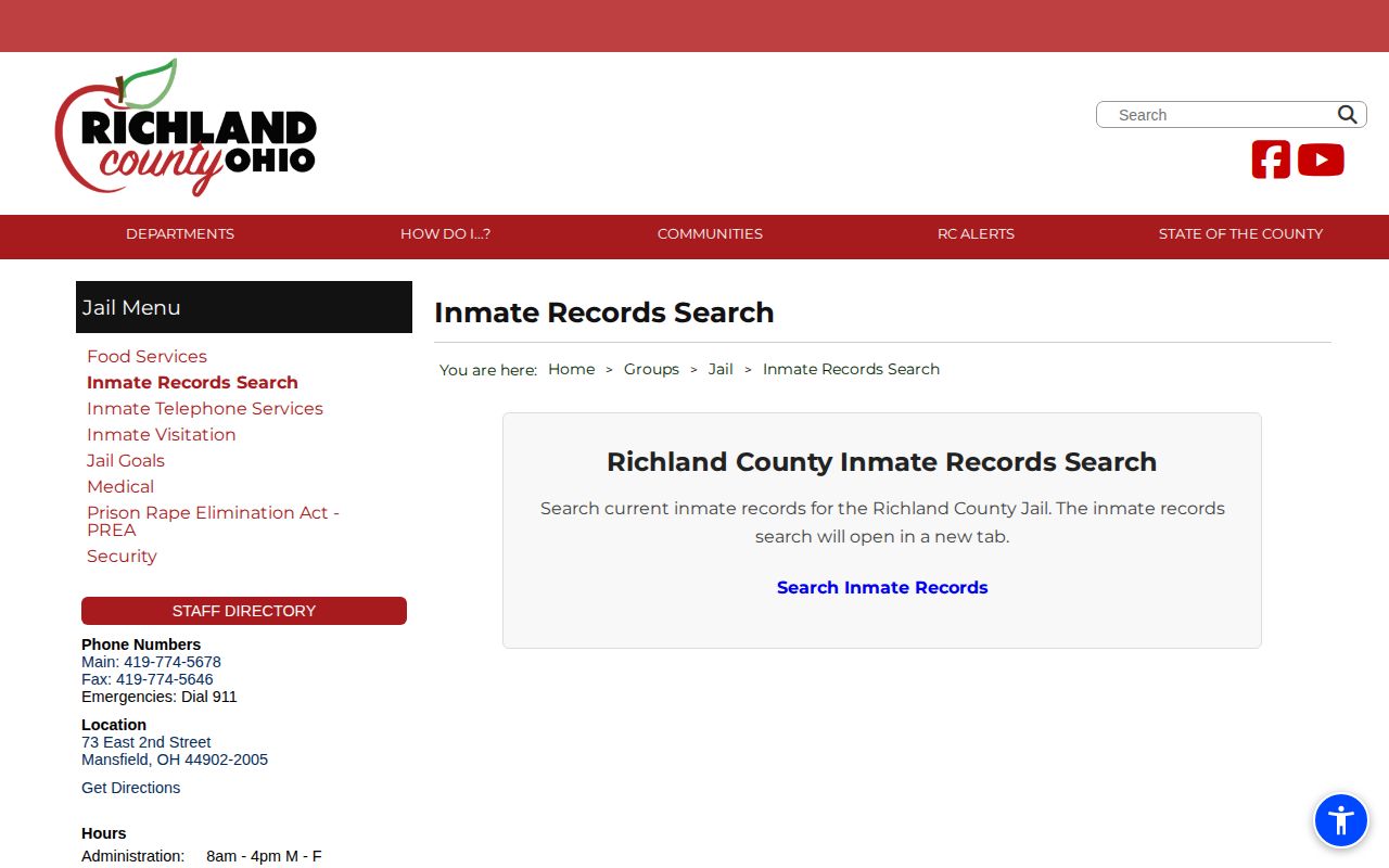 Richland County Jail daily current-custody roster entry point